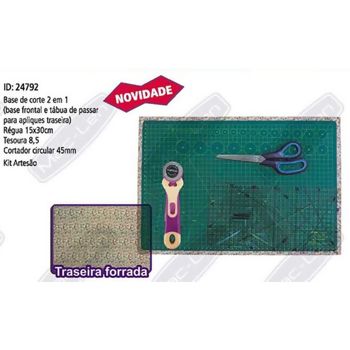 Kit Patchwork Base de Corte 2 em 1 Tesoura e Cortador Circular